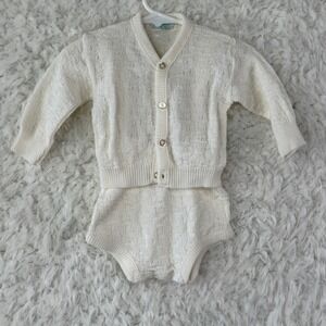 Golden Gate Vintage Knit Cardigan Bloomer Set Baby White Coquette Cottagecore